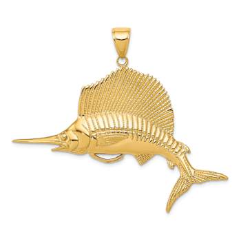 14k Yellow Gold Textured Sailfish Pendant