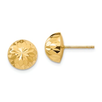 14k Yellow Gold Polished and Diamond-Cut 9mm Button Earrings
