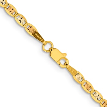 14k Tri-color Gold 2.75mm Solid Pave Valentino 16 Inch Chain