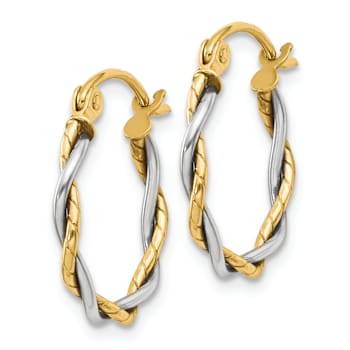 14k Yellow Gold and 14k White Gold 1/2" Polished Twisted Hoop Earrings