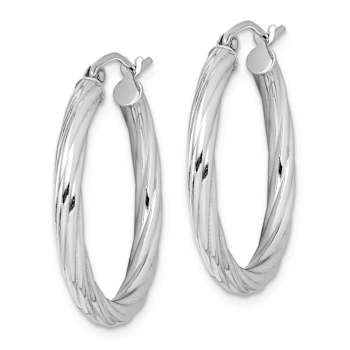 Rhodium Over Sterling Silver 2.7x25mm Twisted Hoop Earrings