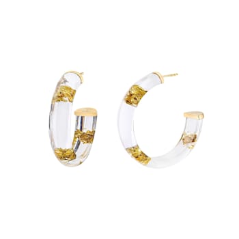 14K Yellow Gold Over Sterling Silver Small Gold Leaf Acrylic Hoop
Earrings in Clear