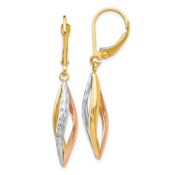 14k Tri-color Gold Diamond-Cut Dangle Earrings