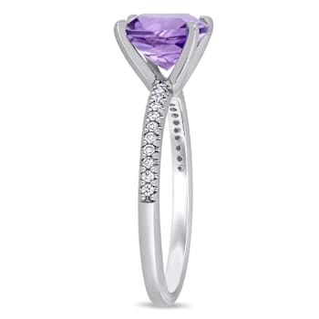 Amethyst and Diamond 14K White Gold Engagement Ring 1.86ctw