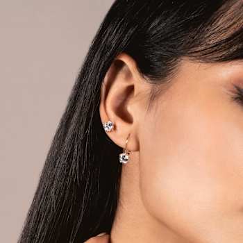 White Cubic Zirconia 14k Yellow Gold Studs With Velvet Gift Box 1.50ctw