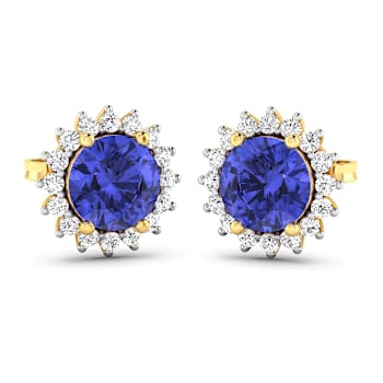 1.44ctw 14K Yellow Gold Tanzanite and White Diamond Halo Earrings