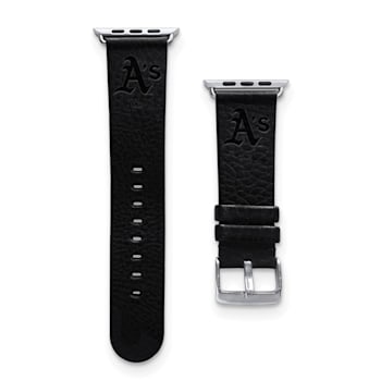 Gametime MLB Oakland Athletics Black Leather Apple Watch Band (42/44mm
S/M). Watch not included.