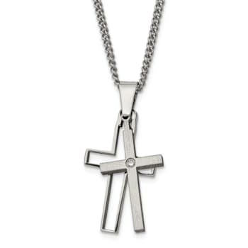 Titanium Brushed and Polished with .03ct Diamond Cross Pendant with 22
Inch Curb Chain