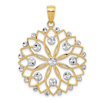 14k Two-tone Gold Diamond-Cut Flower Pendant