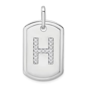 Rhodium Over 14k White Gold Diamond Initial H Dog Tag Charm