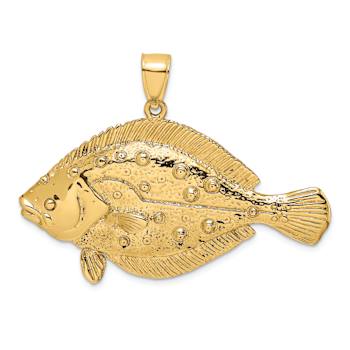 14k Yellow Gold 3D Textured Flounder Fish Charm