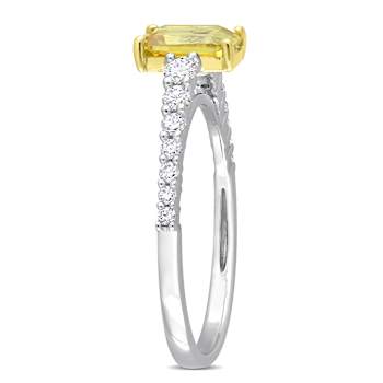 Yellow Sapphire and Diamond 14K White Gold Ring 1.10ctw
