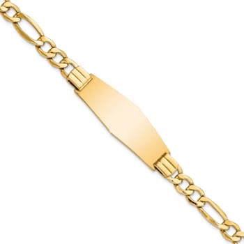 14k Yellow Gold Polished Semi-Solid Soft Diamond Shape Figaro Link ID Bracelet