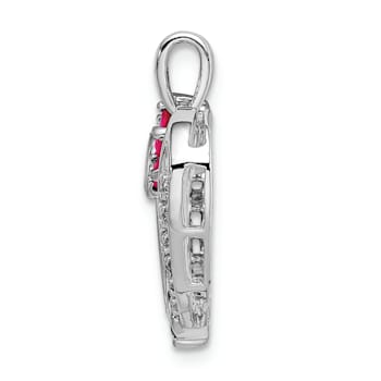 Rhodium Over 14k White Gold Ruby and Diamond Heart Pendant