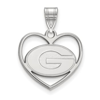 Rhodium Over Sterling Silver LogoArt University of Georgia Heart Pendant