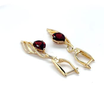 Red Garnet 14K Yellow Gold Over Sterling Silver Pear Drop Earrings