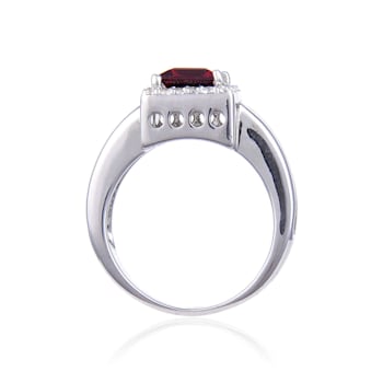 Garnet with White Topaz Accents Sterling Silver Halo with Split Shank Ring