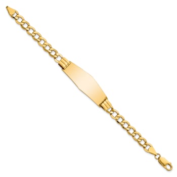 14k Yellow Gold Soft Diamond Shape Curb Link ID Bracelet