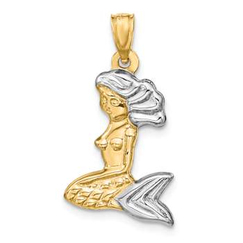 14k Two-tone Gold 3D Mermaid Pendant
