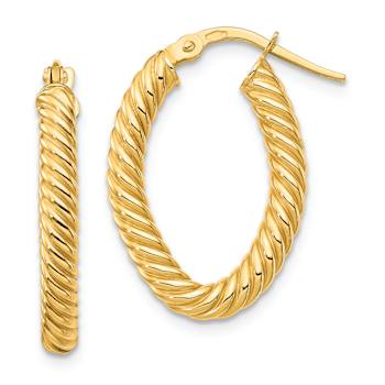 14K Yellow Gold 7/8" Small Textured Oval Hoop Earrings