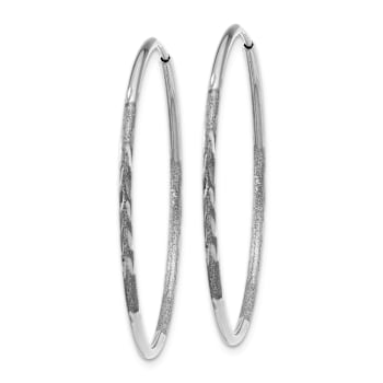 Rhodium Over 14k White Gold 1 3/16" Satin and Diamond-cut Endless
Hoop Earrings