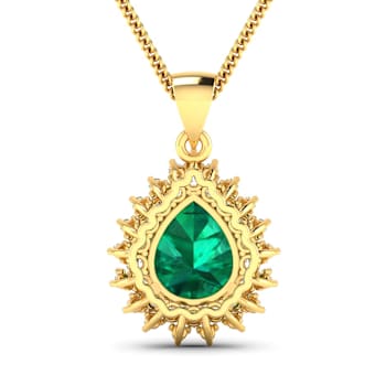2.85ctw 14K Yellow Gold Zambian Emerald and White Diamond Pendant with
18 inch Cable Chain
