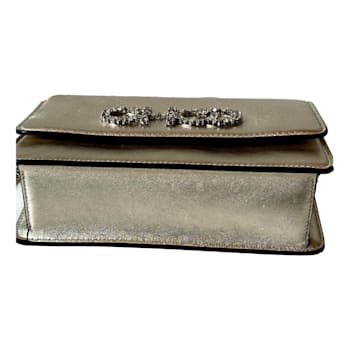 Jimmy Choo Kalina Crossbody Clutch Bag Crystal Logo Metallic Gold Color
