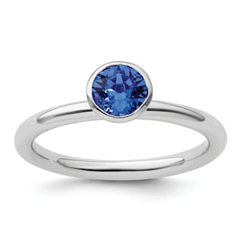 Sterling Silver Stackable Expressions High 5mm Blue Crystal Ring