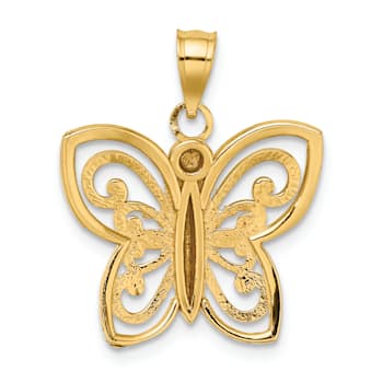 14k Yellow Gold and Rhodium Over 14k Yellow Gold Diamond-Cut Butterfly Charm