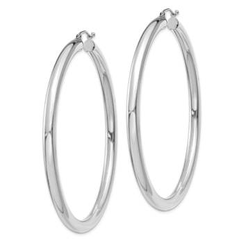 Rhodium Over 14k White Gold 2 3/8" Polished Tube Hoop Earrings