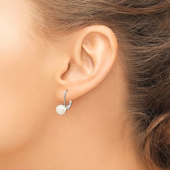 Rhodium Over 14K White Gold 7-8mm Round White Saltwater Akoya Pearl
Leverback Earrings