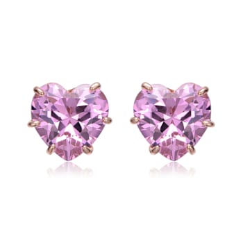 Pink CZ Heart Shape Stud Earrings In 18K Rose Gold Over Brass