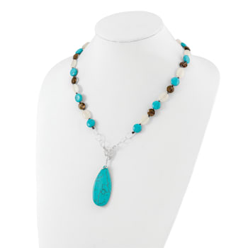 Sterling Silver Jadeite, Howlite, Reconstructed Magnesite, Quartz Necklace