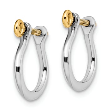 Rhodium Over Sterling Silver Polished 3D Small Shackle with 14k Yellow
Gold Accent Screw Earrings