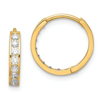 14k Yellow Gold Cubic Zirconia 1/2" Hinged Hoop Earrings