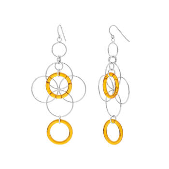 Rhodium Over Sterling Silver Orange Acrylic Floral Drop Earrings
