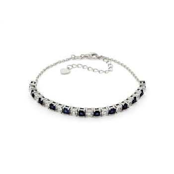 Lab Created Blue and White Sapphire Rhodium Over Sterling Silver Bracelet