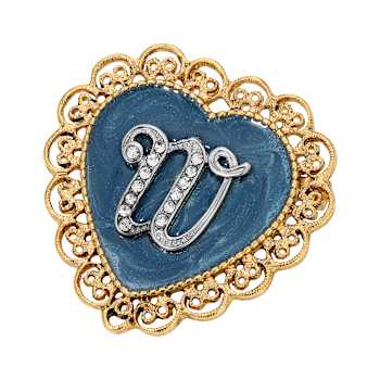Gold Tone Filigree Heart Blue Enamel Initial Pin