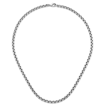 Rhodium Over Sterling Silver 6.0mm Box 30 Inch Chain