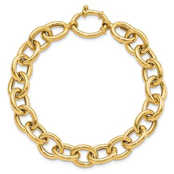 14k Yellow Gold 11mm Polished Fancy Oval Link Bracelet