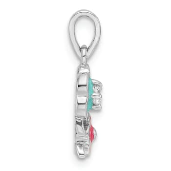 Rhodium Over Sterling Silver Blue and Pink Enamel with Cubic Zirconia
Floral Children's Pendant