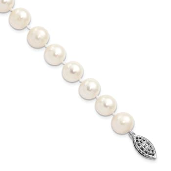 Rhodium Over Sterling Silver 8-9mm White Freshwater Cultured Pearl Bracelet