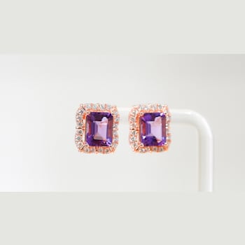 Amethyst and CZ 4.36 Ctw Octagon 18K Rose Gold Over Sterling Silver
Center Design Earrings Jewelry
