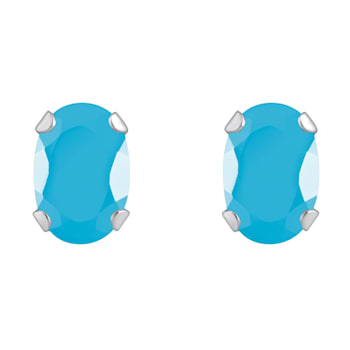 6x4mm Oval Turquoise Rhodium Over 10k White Gold Stud Earrings