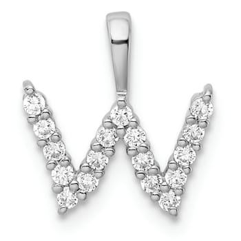 Rhodium Over 14K White Gold Lab Grown Diamond Letter W Initial Pendant