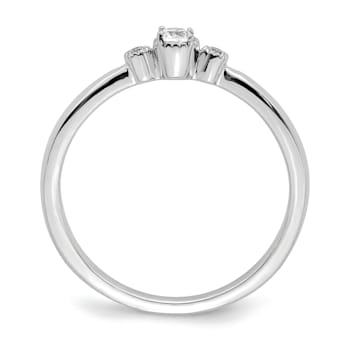 Rhodium Over 14K White Gold Petite Beaded Edge Round Diamond Ring 0.1ctw