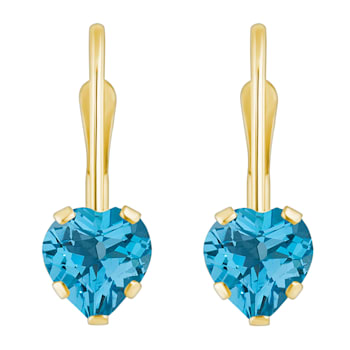 5mm Heart Shape Blue Topaz 10k Yellow Gold Drop Earrings