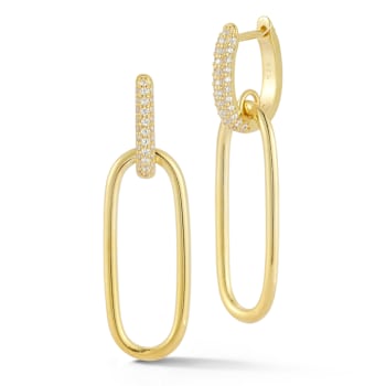 Rachel Zoe Oval CZ Shape Drop Earrings in 14K Gold Over Sterling Silver