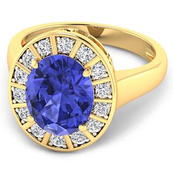 3.85ctw Violet Tanzanite and Diamond 14K Yellow Gold Halo Ring