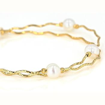 Freshwater Pearl Station Necklace In 18k Yellow Gold Over Sterling
Silver Necklace